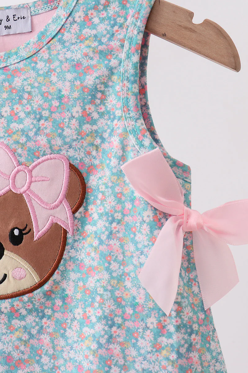 Green Bear Floral Applique Bubble - Image 3