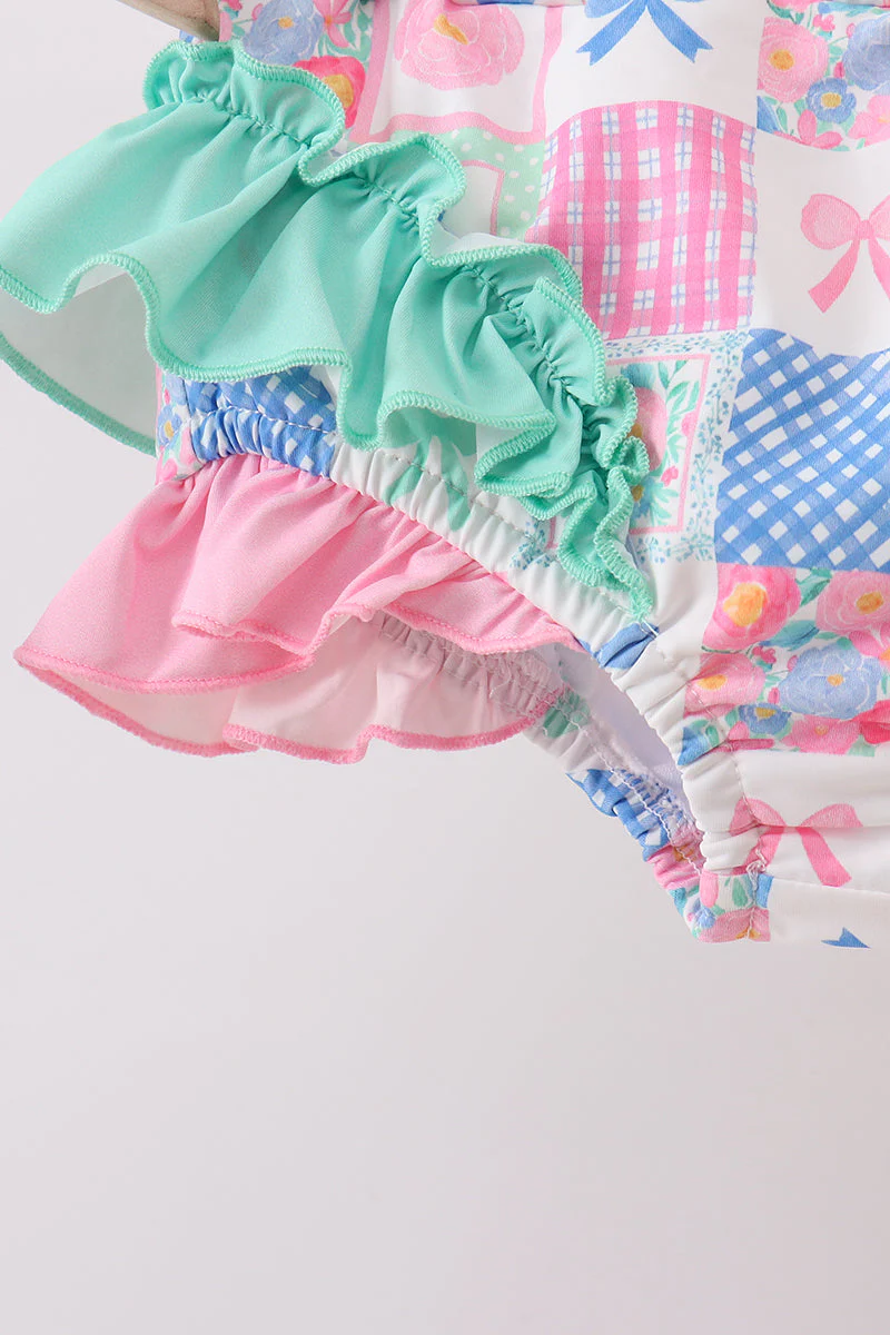 Green Bow Checkered Ruffle 2pc Swimsuit - Image 3