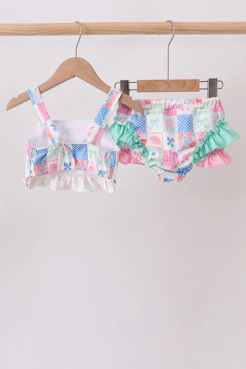 Green Bow Checkered Ruffle 2pc Swimsuit - Image 4