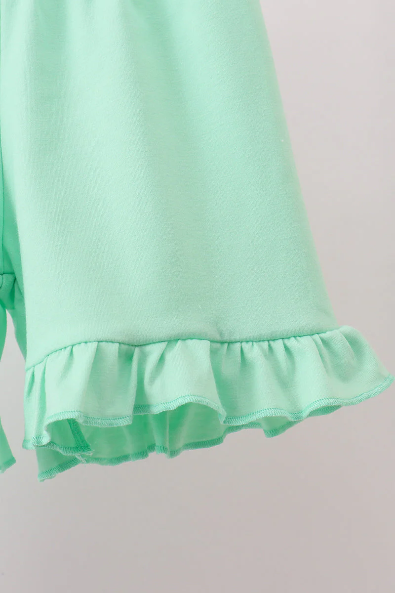 Green Bow Checkered Ruffle Shorts Set - Image 2