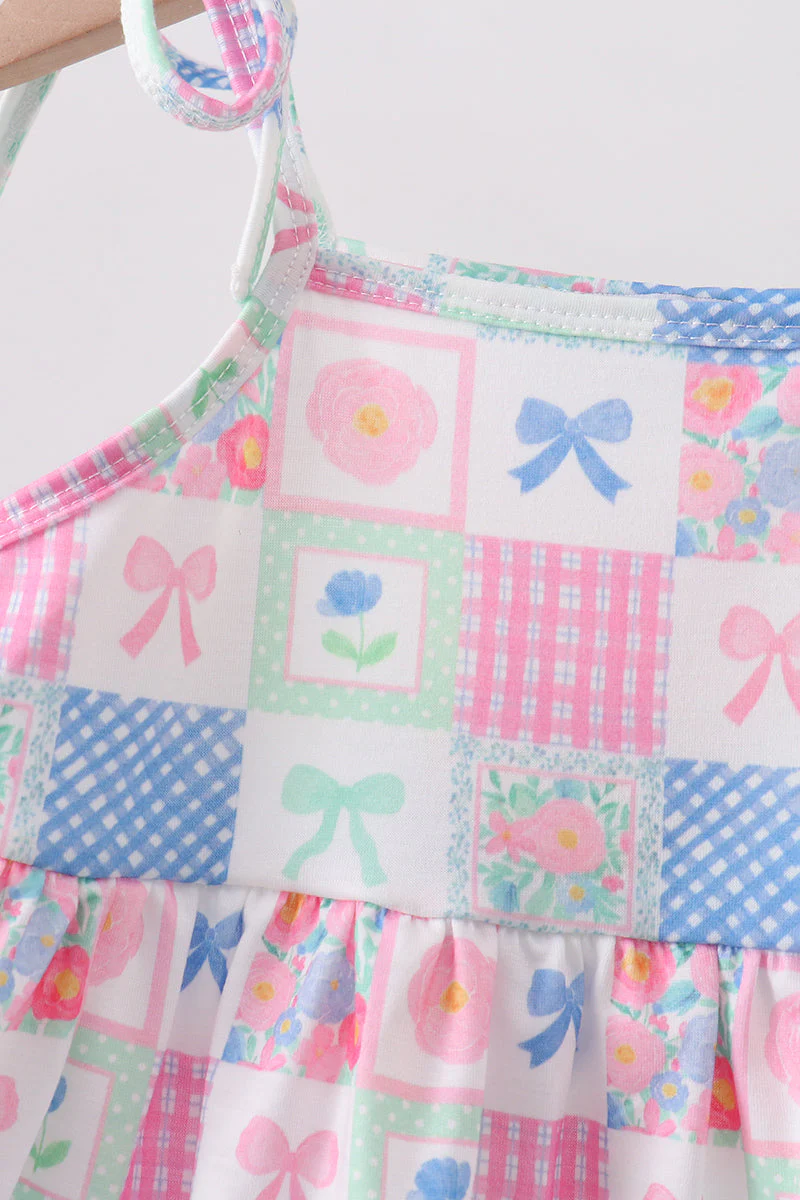 Green Bow Checkered Ruffle Shorts Set - Image 3
