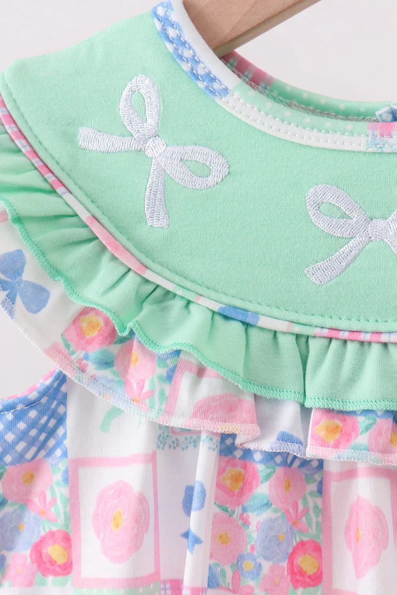 Green Bow Embroidered Checkered Bubble - Image 2