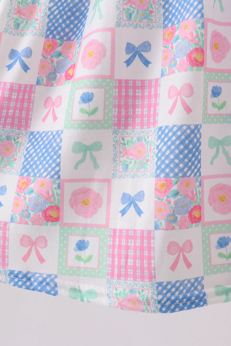 Green Bow Embroidered Checkered Dress - Image 3