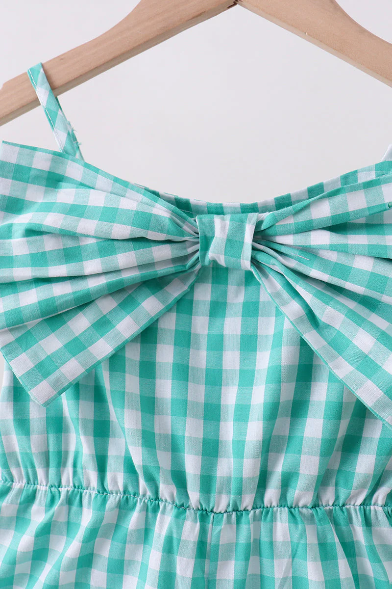 Green bow gingham jumpsuit - Image 2