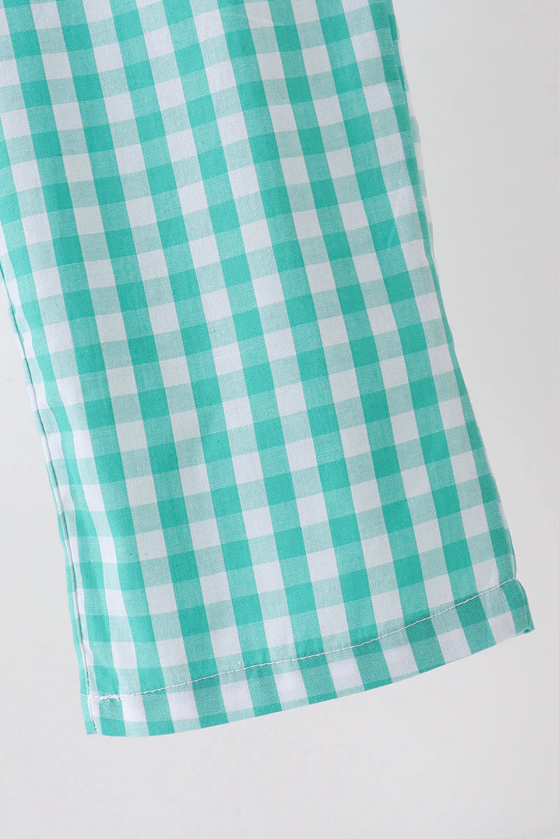 Green bow gingham jumpsuit - Image 3