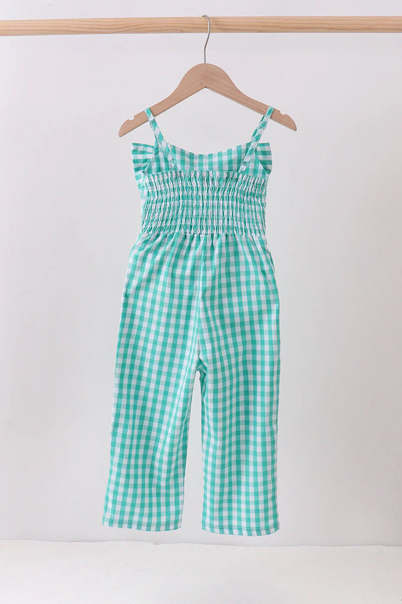 Green bow gingham jumpsuit - Image 4