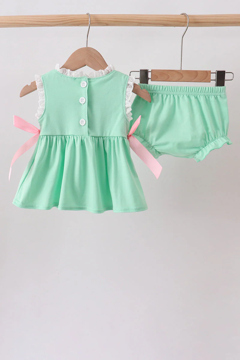 Green Butterfly Smocked Bloomer Set - Image 4