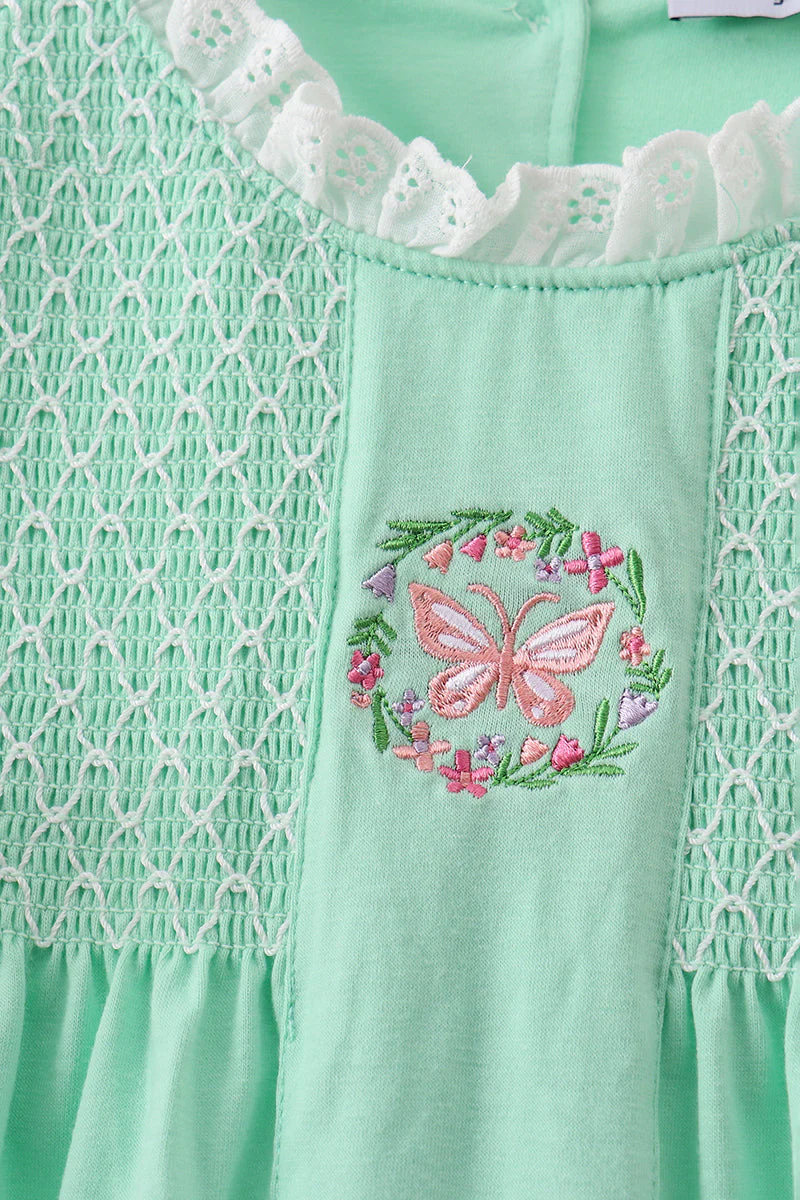 Green Butterfly Smocked Bloomer Set - Image 5