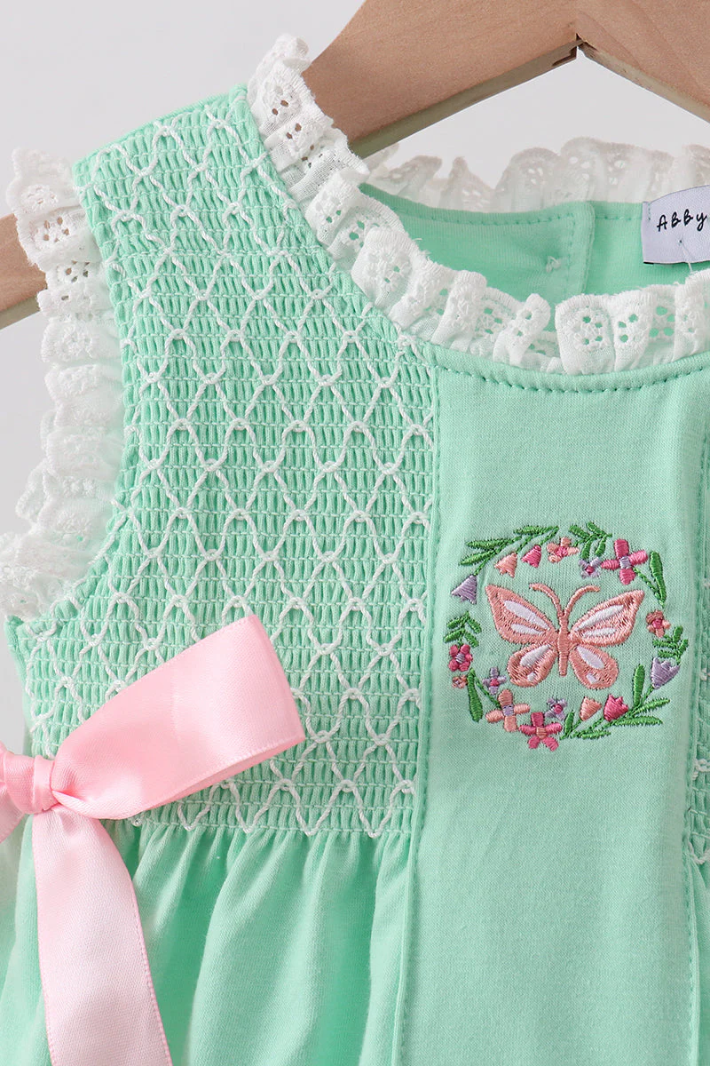 Green Butterfly Smocked Lace Bubble - Image 2