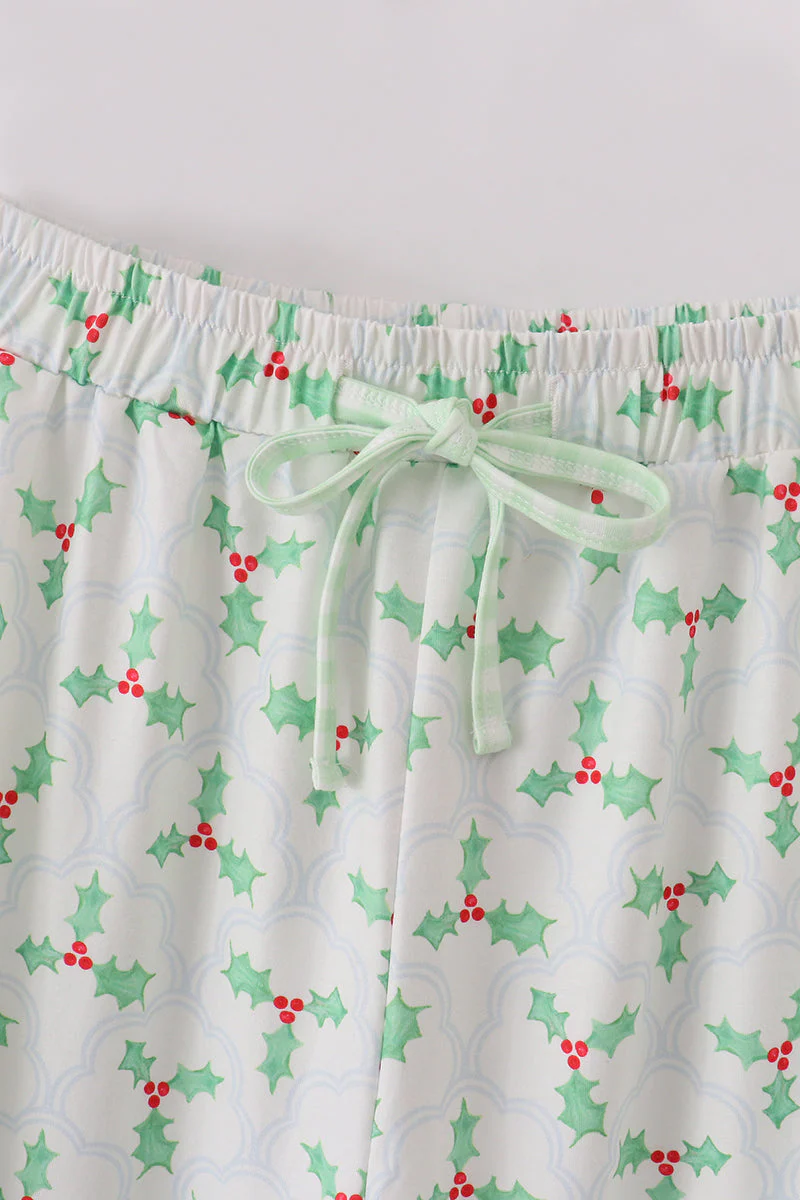 Green christmas holly print men pajamas pants - Image 2