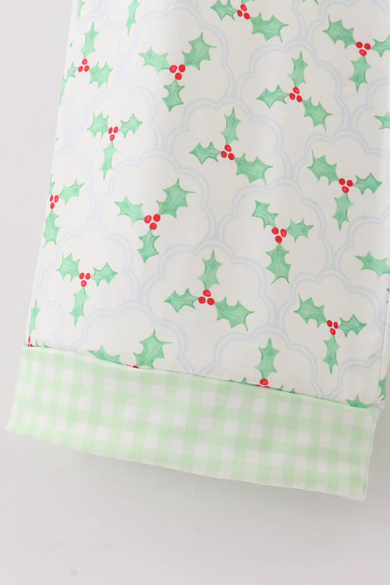 Green christmas holly print men pajamas pants - Image 4