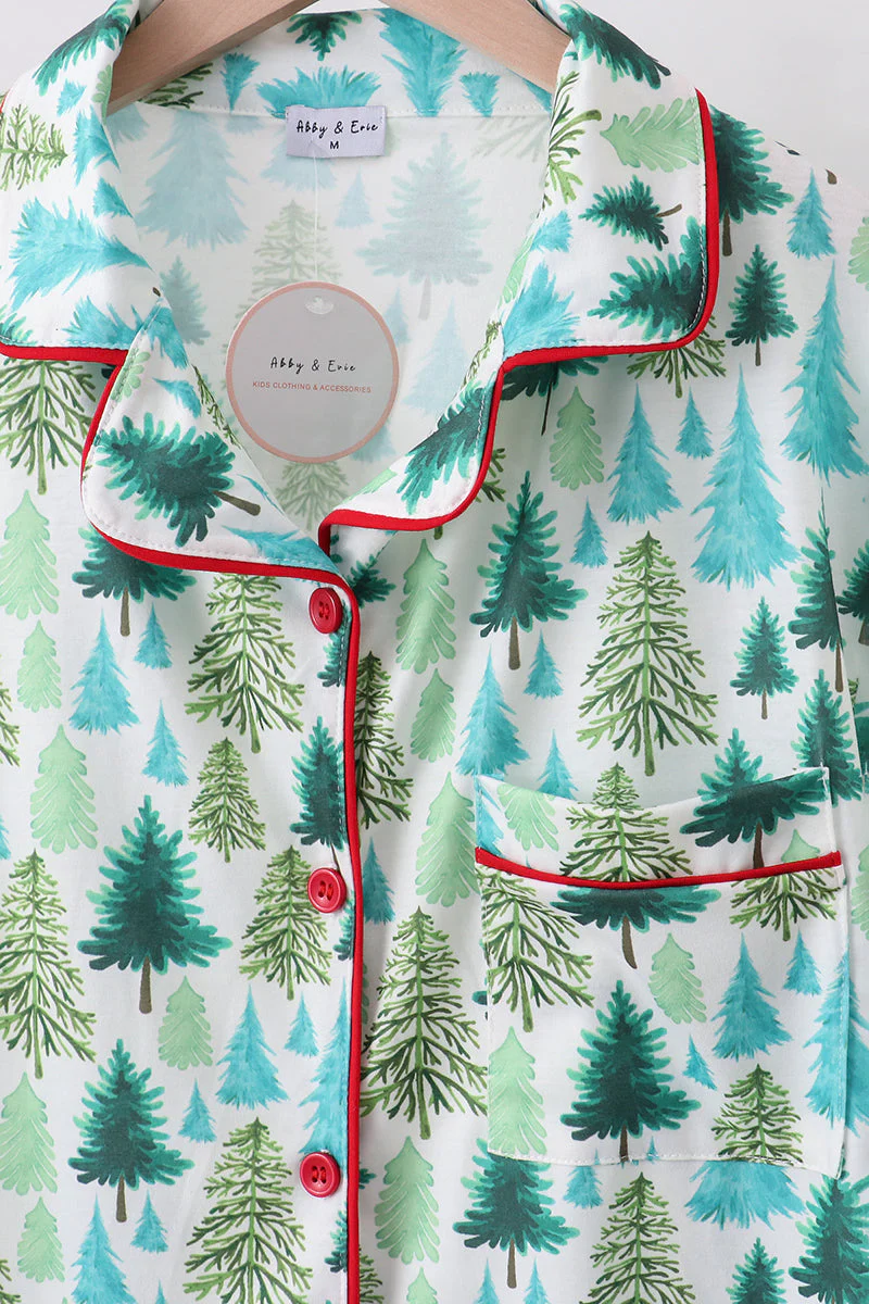 Green christmas tree print mom pajamas pants set - Image 2