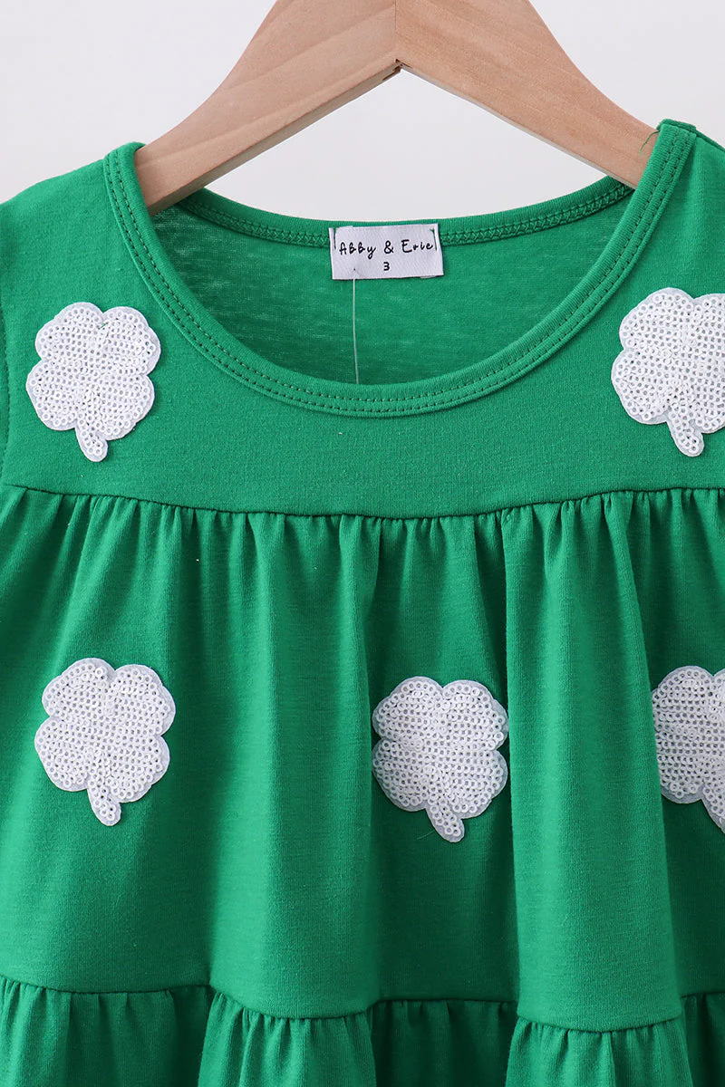 Green clover sequin ruffle tiered dress - Image 3