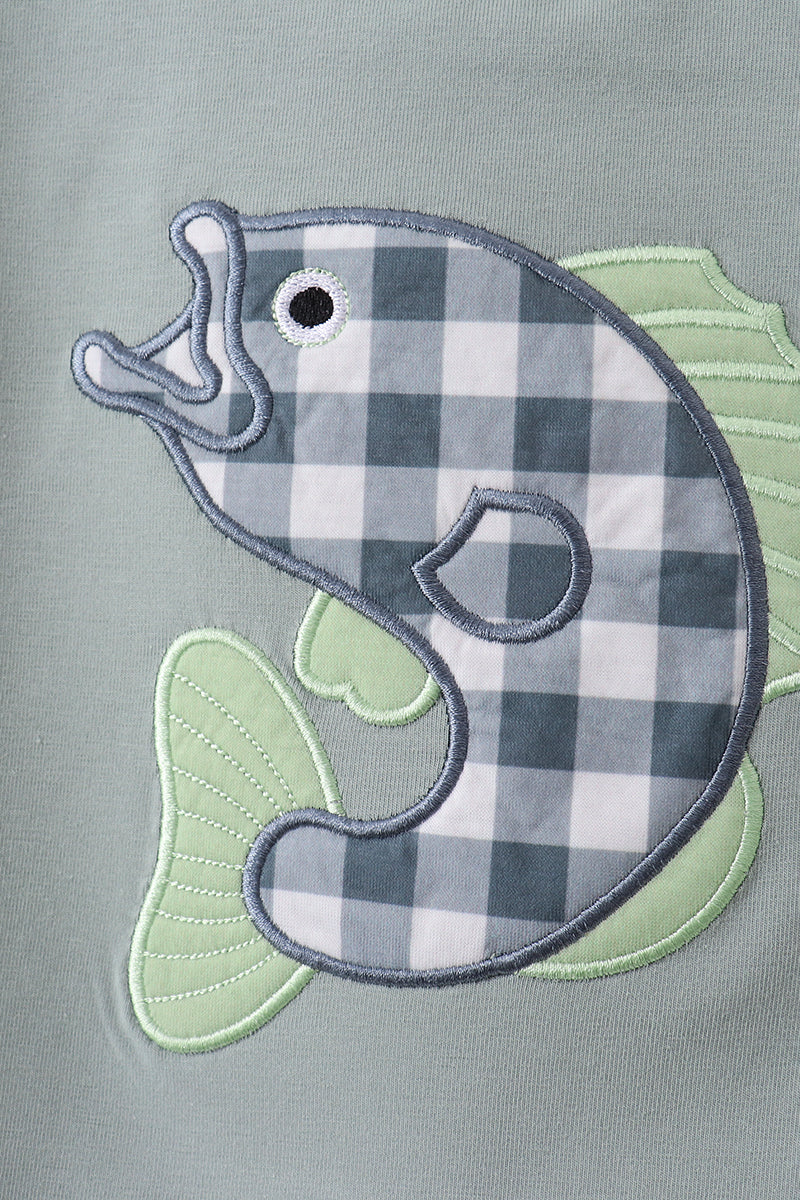 Green Fish Applique Shorts Set - Image 2