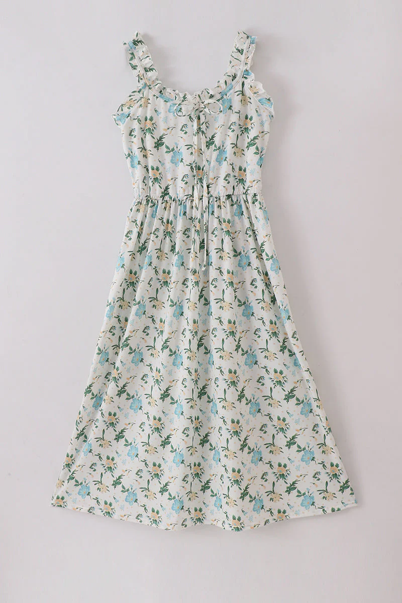 Green floral print mom dress