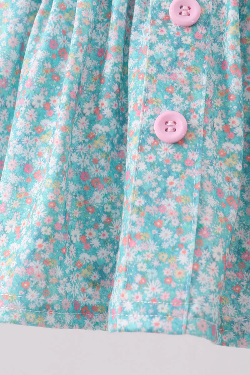 Green Floral Smocked Bloomer Set - Image 3