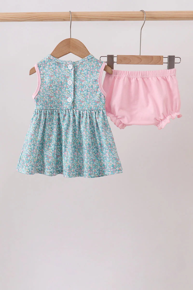 Green Floral Smocked Bloomer Set - Image 5