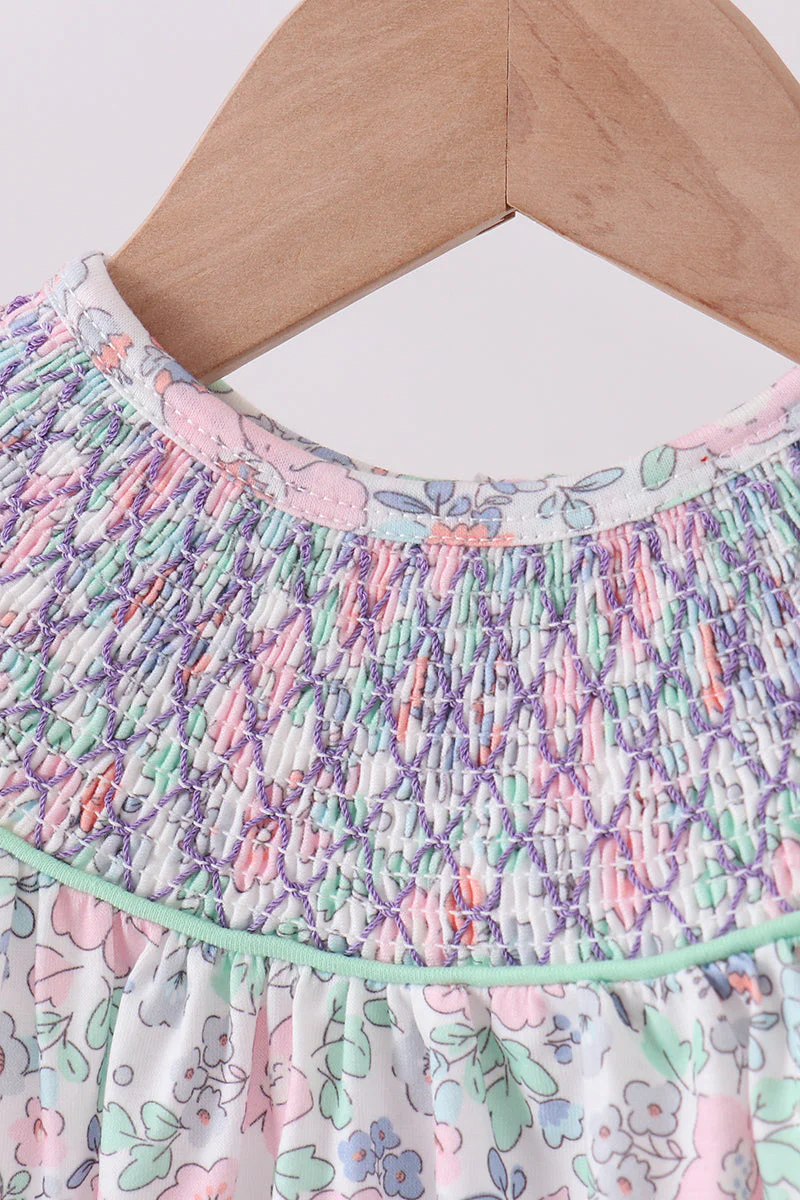 Green Floral Smocked Bubble - Image 2