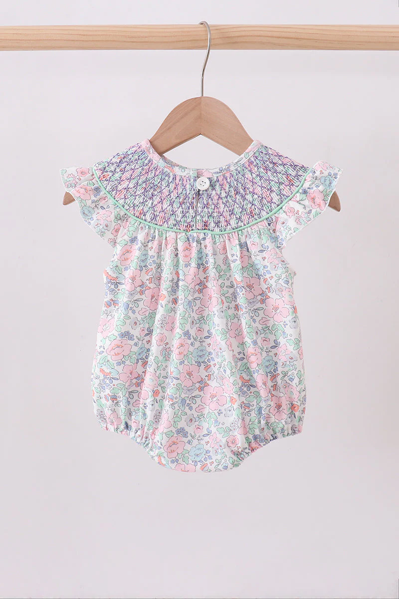 Green Floral Smocked Bubble - Image 4