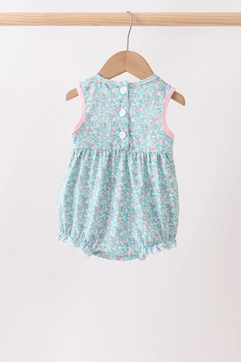 Green Floral Smocked Bubble - Image 5