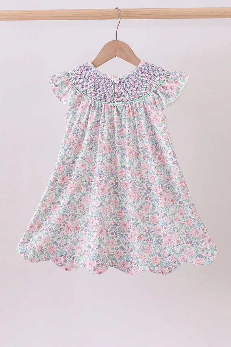 Green Floral Smocked Dress - Image 4