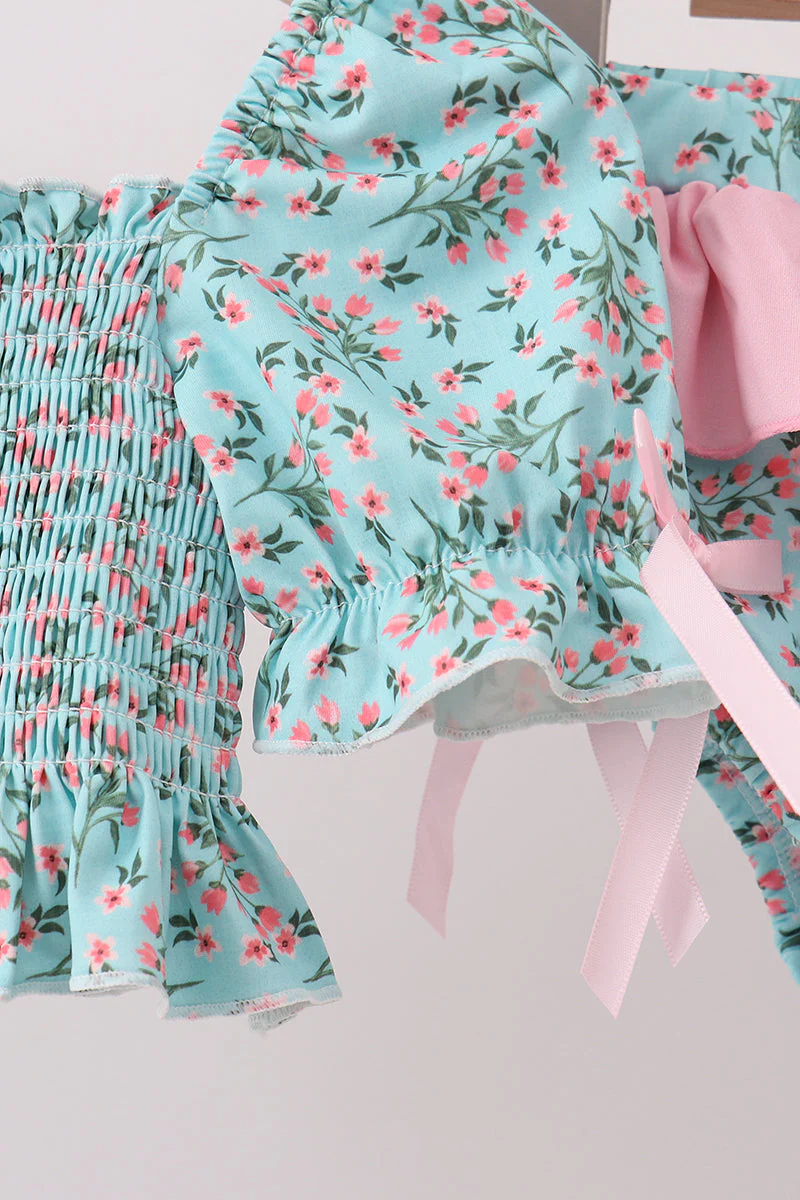 Green Floral Smocked Swimsuit - Image 3