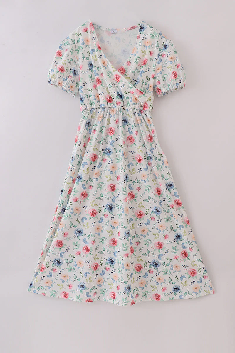 Green garden rose mom dress