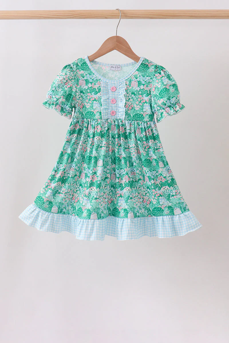 Green house floral Ruffle Dress
