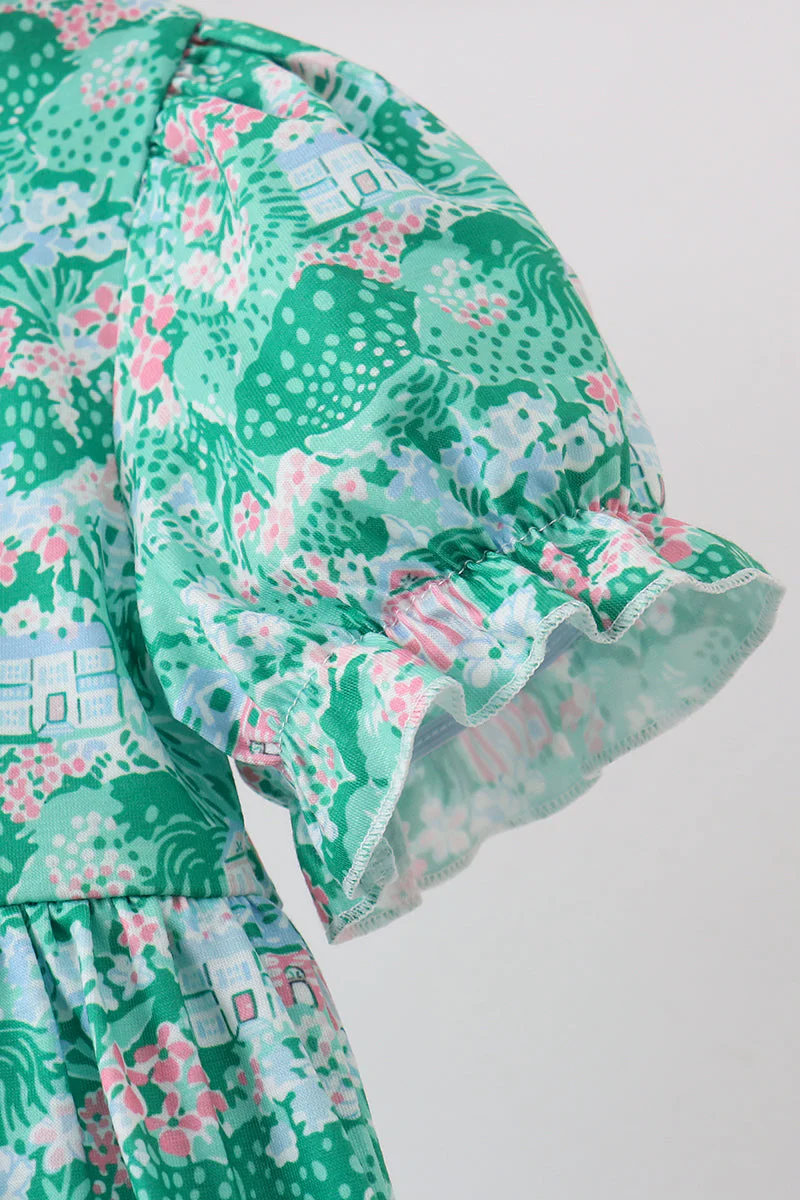 Green house floral Ruffle Dress - Image 3