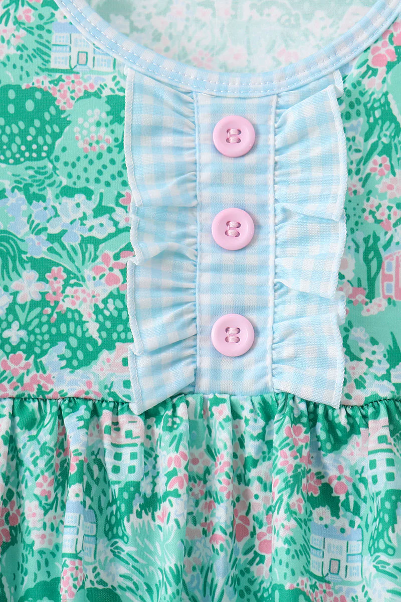 Green house floral Ruffle Shorts Set - Image 2