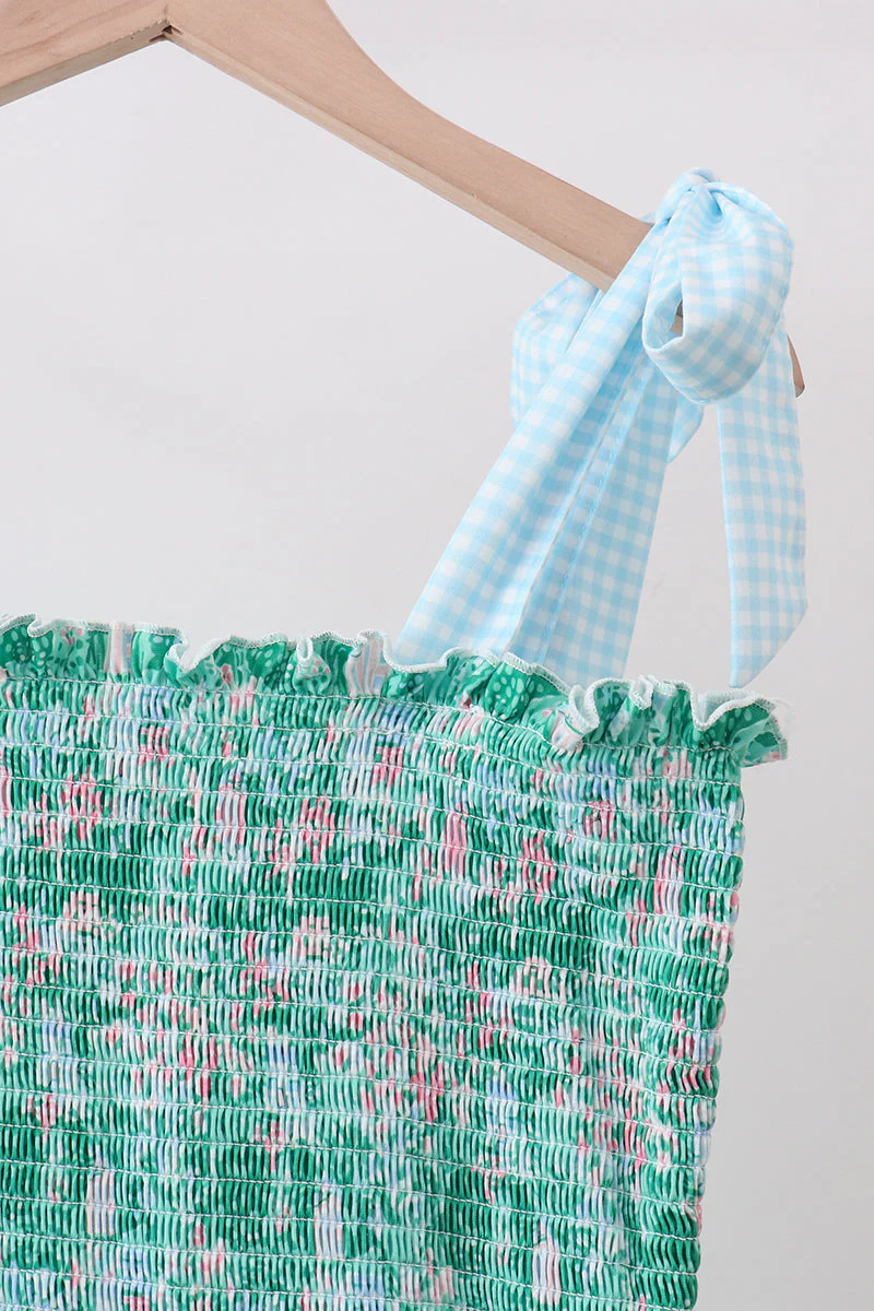 Green house floral Smocked Tiered Mom Dress - Image 2