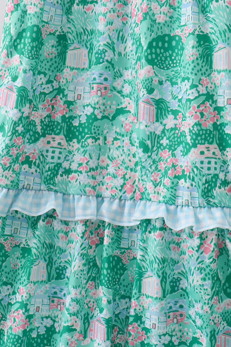 Green house floral Smocked Tiered Mom Dress - Image 3