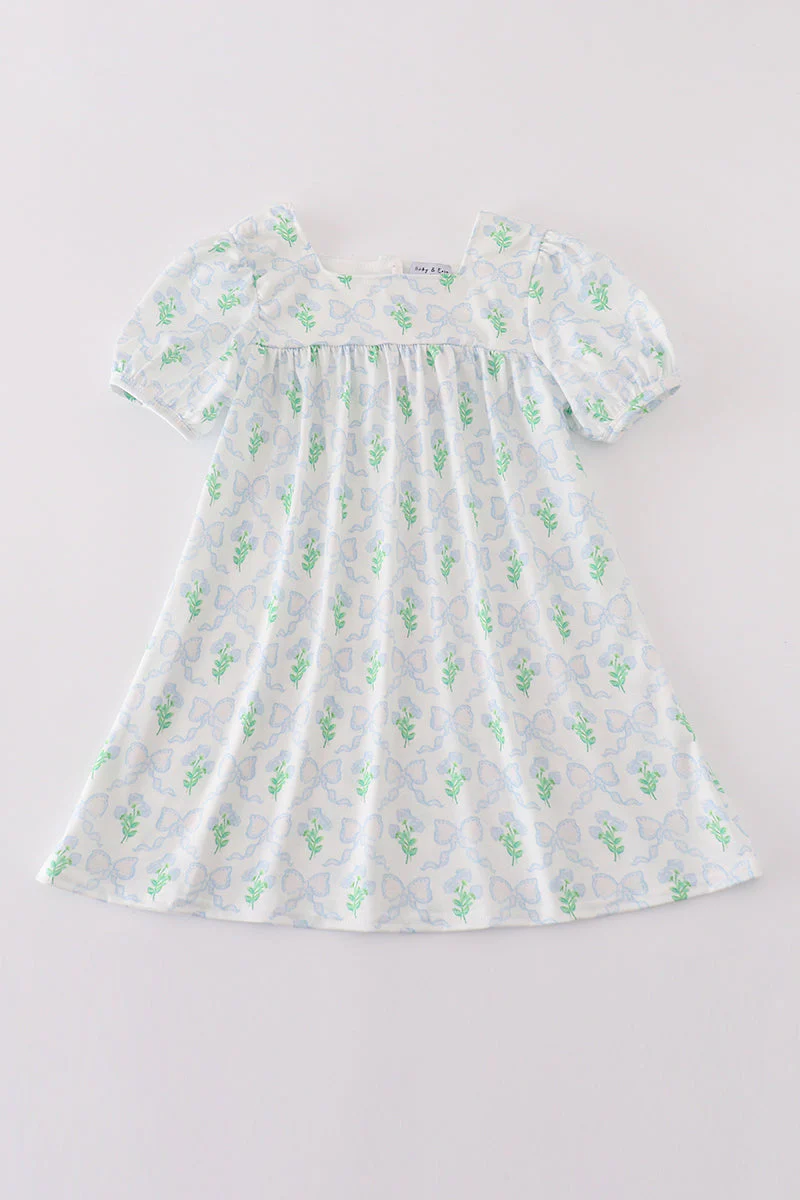Green leaves bow print mom&me dress - Image 2