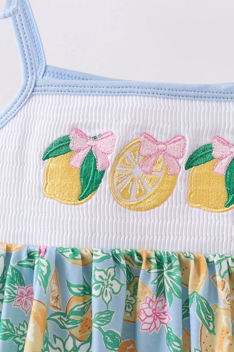 Green lemon smocked ruffle dress - Image 2