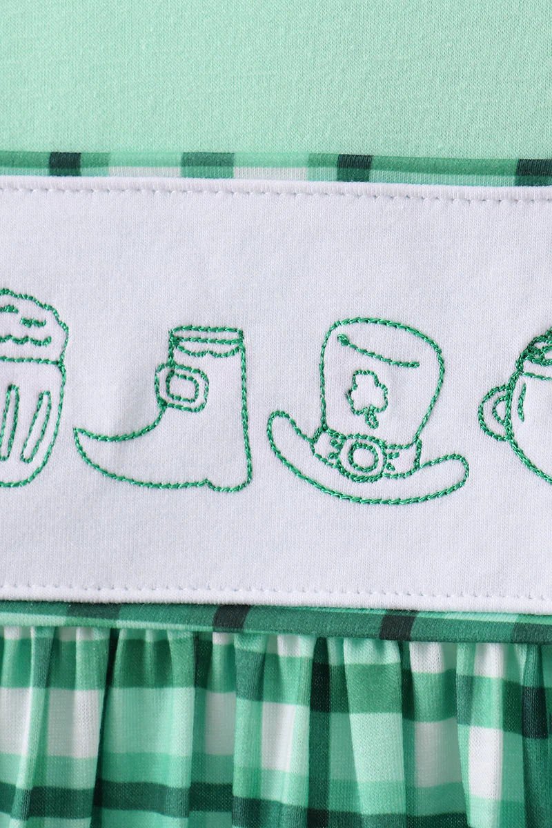 Green parade embroidery gingham dress - Image 2