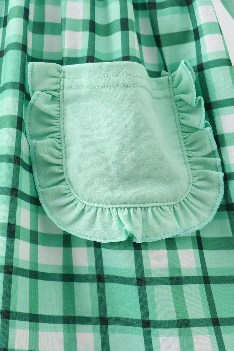Green parade embroidery gingham dress - Image 3