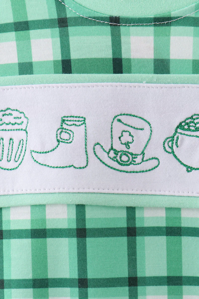 Green parade embroidery gingham romper - Image 3