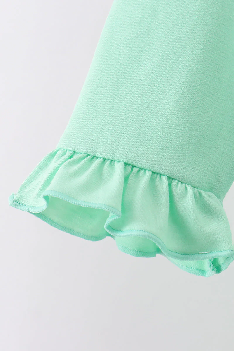 Green parade embroidery ruffle gingham pants set - Image 5