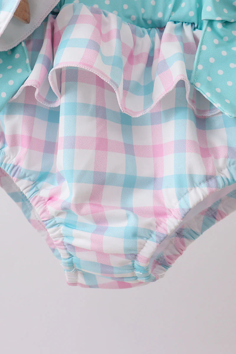 Green plaid horse applique 2pc swimsuit - Image 2