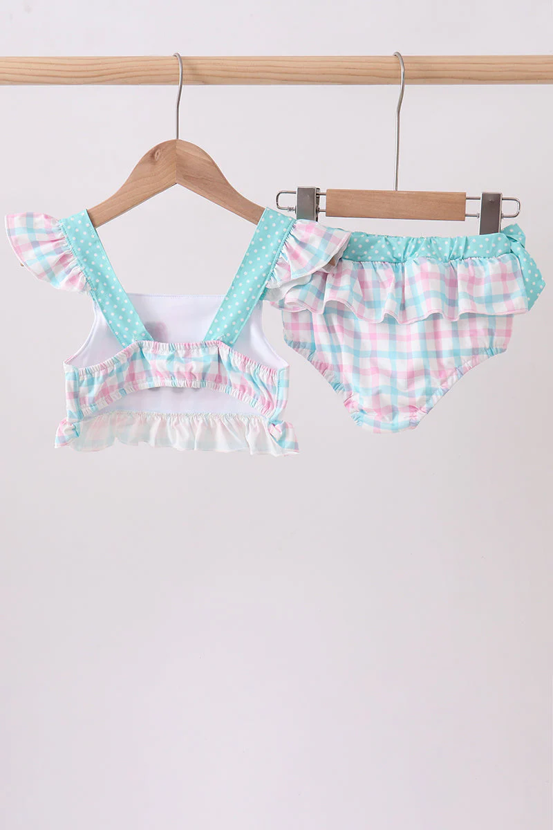 Green plaid horse applique 2pc swimsuit - Image 5