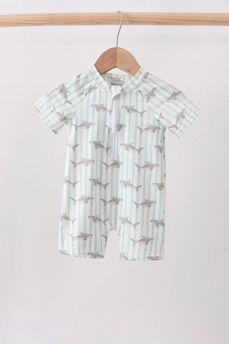 Green Stripe Shark UPF Swim One-Piece
