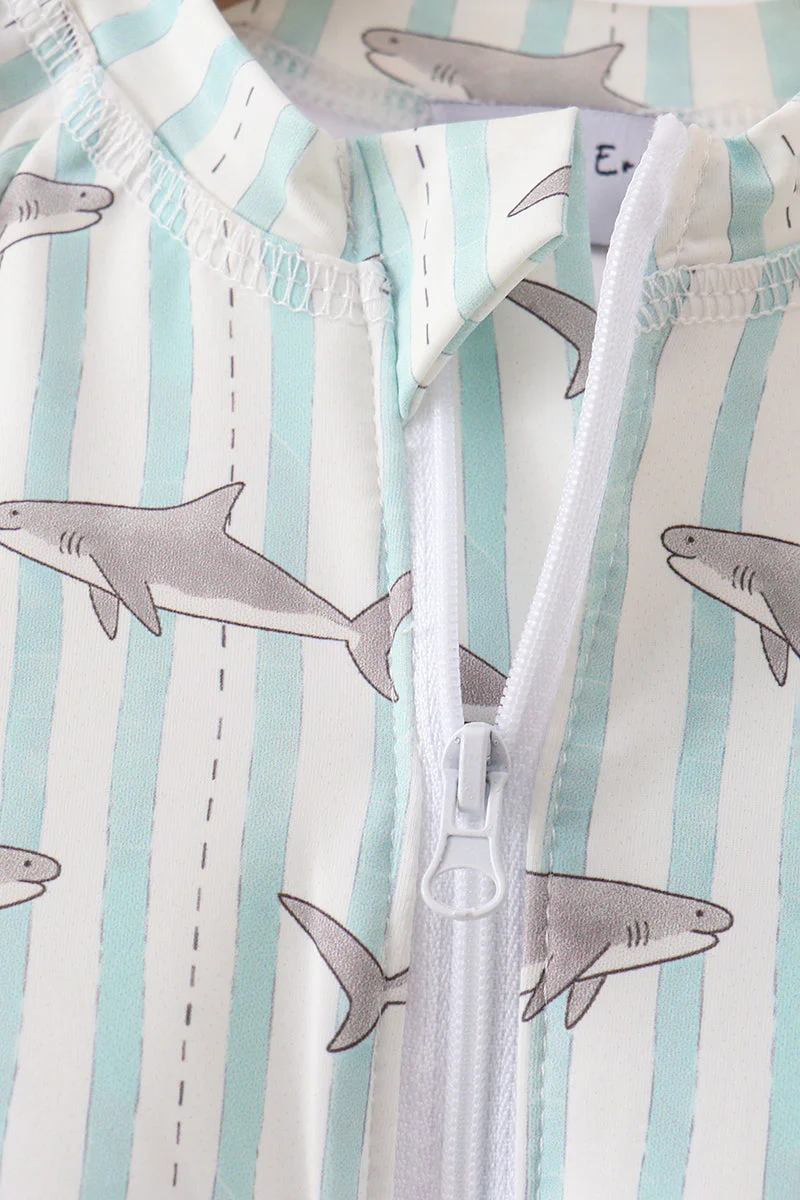 Green Stripe Shark UPF Swim One-Piece - Image 4