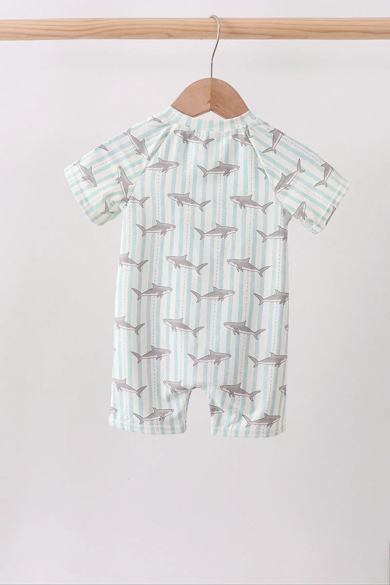 Green Stripe Shark UPF Swim One-Piece - Image 5
