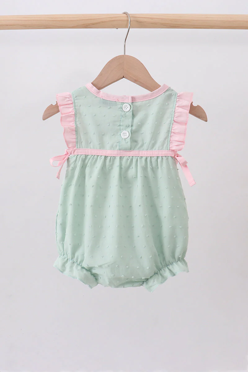 Green swiss dot cross sheep ruffle bubble - Image 5