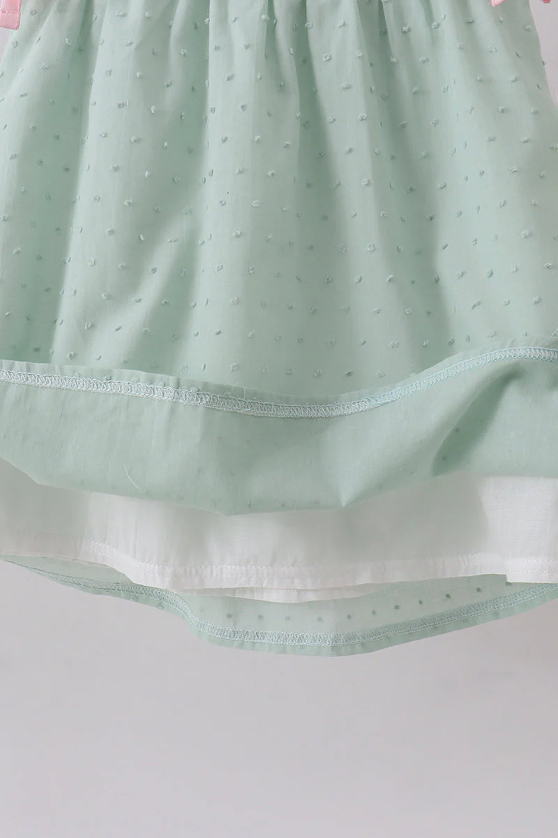 Green swiss dot cross sheep ruffle dress - Image 5