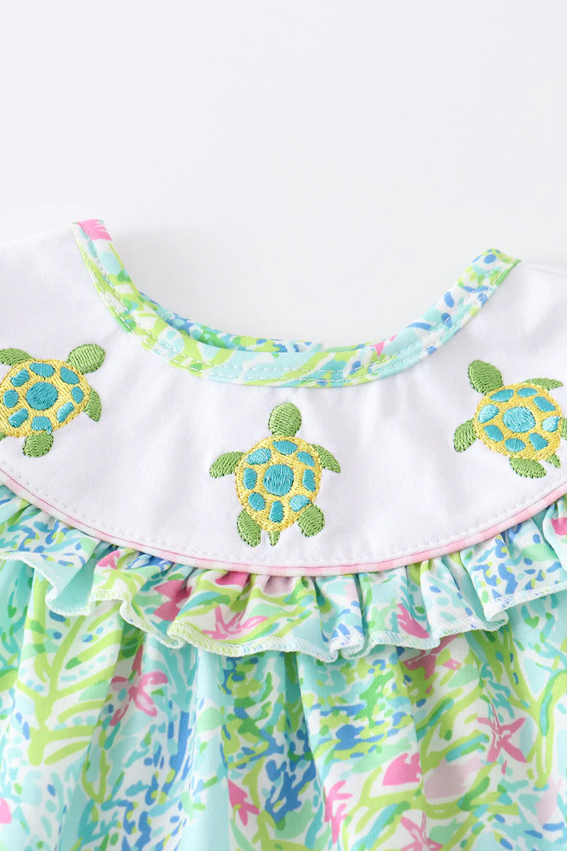 Green Turtle Embroidered Bloomer Set - Image 2