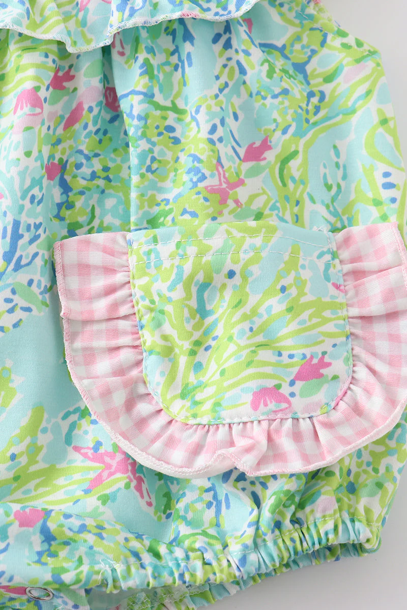Green Turtle Embroidered Ruffle Bubble - Image 3