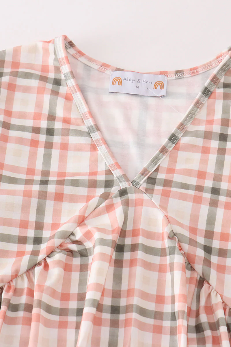 Green watercolor plaid mom&me dress - Image 3