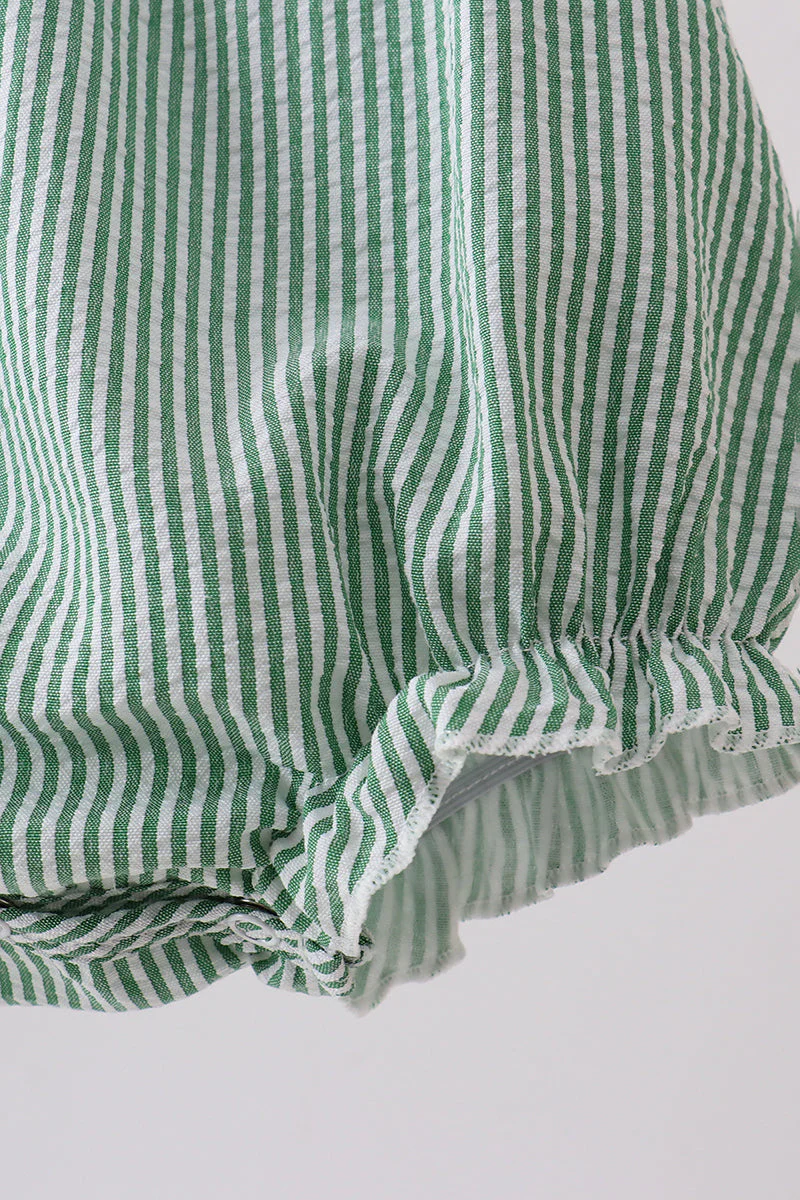 Green Watermelon Stripe Smocked Embroidered Seersucker Bubble - Image 4