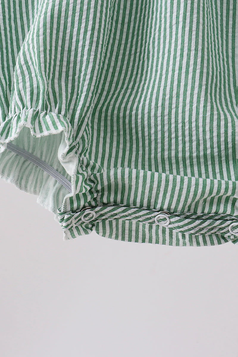 Green Watermelon Stripe Smocked Embroidered Seersucker Bubble - Image 5